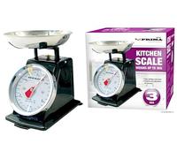Mechanical Kitchen Metal Scale with Stainless Steel Bowl - Analogue Food Weighing Scale with Large Easy-Read Dial, 3 kg Capacity, Non-Slip Feet for Baking & Cooking (Black)