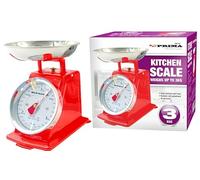 Mechanical Kitchen Metal Scale with Stainless Steel Bowl - Analogue Food Weighing Scale with Large Easy-Read Dial, 3 kg Capacity, Non-Slip Feet for Baking & Cooking (Red)