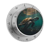 Mechanical Kitchen Timer 60 Min, Strong Magnetic Base & Loud Alarm, Battery-Free Stainless Steel Wind Up Sea Animals Countdown Timer for Cooking Studying Gaming Classroom Office Gym