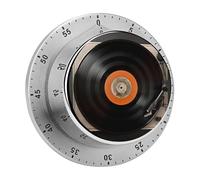Mechanical Kitchen Timer 60 Min, Strong Magnetic Base & Loud Alarm, Battery-Free Stainless Steel Wind Up Vintage Vinyl Record Countdown Timer for Cooking Studying Gaming Classroom Office Gym