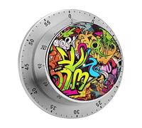 Mechanical Kitchen Timer 60 Min, Strong Magnetic Base & Loud Alarm, Battery-Free Stainless Steel Wind Up Graffiti Drawing Countdown Timer for Cooking Studying Gaming Classroom Office Gym