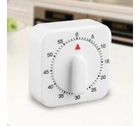 Mechanical Kitchen Timer 60 Minute Countdown with Loud Alarm for Cooking, Baking, Eggs - Square White Plastic Timer No Battery Needed