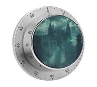 Mechanical Kitchen Timer 60 Minutes Loud Alarm with Magnetic Back, Stainless Steel Wind Up Timer, Ghost in The Castle Timers for Cooking, Classroom - No Battery Needed