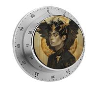 Mechanical Kitchen Timer 60 Minutes Loud Alarm with Magnetic Back, Stainless Steel Wind Up Timer, Light Black Man Timers for Cooking, Classroom - No Battery Needed