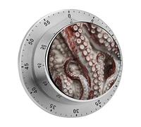 Mechanical Kitchen Timer 60 Minutes Loud Alarm with Magnetic Back, Stainless Steel Wind Up Timer, Octopus Tentacles Pictures Timers for Cooking, Classroom - No Battery Needed