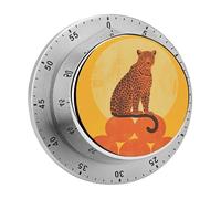 Mechanical Kitchen Timer 60 Minutes Loud Alarm with Magnetic Back, Stainless Steel Wind Up Timer, Orange Leopard Pictures Timers for Cooking, Classroom - No Battery Needed