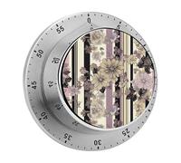 Mechanical Kitchen Timer 60 Minutes Loud Alarm with Magnetic Back, Stainless Steel Wind Up Timer, Peach and Black Stripes Timers for Cooking, Classroom - No Battery Needed