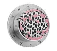 Mechanical Kitchen Timer 60 Minutes Loud Alarm with Magnetic Back, Stainless Steel Wind Up Timer, Peach Leopard Print Timers for Cooking, Classroom - No Battery Needed