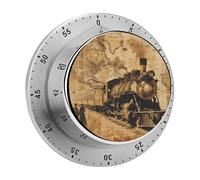 Mechanical Kitchen Timer 60 Minutes Loud Alarm with Magnetic Back, Stainless Steel Wind Up Timer, Vintage Steam Train Timers for Cooking, Classroom - No Battery Needed