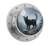 Mechanical Kitchen Timer 70dB Alarm, Black Cat Timers Magnetic Metal Countdown Timer for Cooking, Baking & Exercise, No Batteries Required