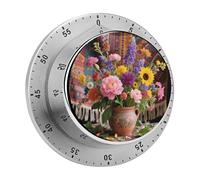 Mechanical Kitchen Timer 70dB Alarm, Boho Floral Timers Magnetic Metal Countdown Timer for Cooking, Baking & Exercise, No Batteries Required