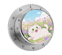 Mechanical Kitchen Timer 70dB Alarm, Cute Cat Floral Timers Magnetic Metal Countdown Timer for Cooking, Baking & Exercise, No Batteries Required
