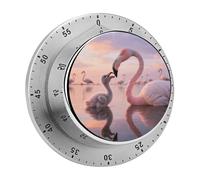 Mechanical Kitchen Timer 70dB Alarm, Pretty Sunset Pink Flamingo Timers Magnetic Metal Countdown Timer for Cooking, Baking & Exercise, No Batteries Required