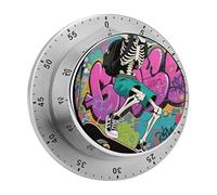 Mechanical Kitchen Timer 70dB Alarm, Skateboard Skeleton Skull Timers Magnetic Metal Countdown Timer for Cooking, Baking & Exercise, No Batteries Required