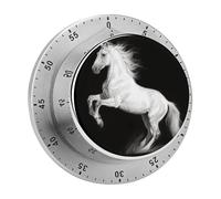 Mechanical Kitchen Timer 70dB Alarm, White Horse Black Timers Magnetic Metal Countdown Timer for Cooking, Baking & Exercise, No Batteries Required