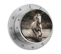 Mechanical Kitchen Timer for Cooking, Wind Up Horse Running by The Water Timer Clock with Loud Alarm, No Batteries Required, Stainless Steel Timers for Fitness, Baking, Work