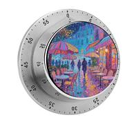 Mechanical Kitchen Timer - Paris Cafe Neon Night Digital Timer with Magnetic Base - 60-Minute Visual Countdown Stainless Steel Timers for Cooking, Baking, Eggs & Classroom Use, Loud Alarm