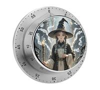 Mechanical Magnetic Kitchen Timer 304 Stainless Steel 70db Loud Alarm Magnetic Base Battery-Free 60 Min Manual Magic Witch Witchcraft Bohemian Countdown Timer Wind Up Timers for Cooking Studying