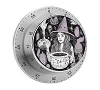 Mechanical Magnetic Kitchen Timer 304 Stainless Steel 70db Loud Alarm Magnetic Base Battery-Free 60 Min Manual Magic Witch Witchcraft Bohemian Drawing Countdown Timer Mini Wind Up Timers for Cooking S