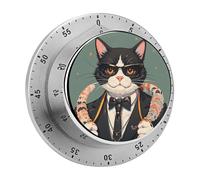 Mechanical Magnetic Kitchen Timer 304 Stainless Steel 70db Loud Alarm Magnetic Base Battery-Free 60 Min Manual Cool Rich Gangster Boss Cat Countdown Timer Mini Wind Up Timers for Cooking Studying