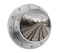 Mechanical Magnetic Kitchen Timer 304 Stainless Steel 70db Loud Alarm Magnetic Base Battery-Free 60 Min Manual Train Track Countdown Timer Wind Up Timers for Cooking Studying