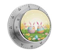 Mechanical Magnetic Kitchen Timer 304 Stainless Steel 70db Loud Alarm Magnetic Base Battery-Free 60 Min Manual Happy Easter Day Countdown Timer Mini Wind Up Timers for Cooking Studying