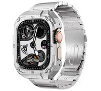 Mechanical Metal Watch Case with Band Compatible with Apple Watch Series 11/10 46mm Band,Rugged Military Stainless Steel Protective Bumper Cover,Tough Business iwatch Band Strap for Men,Silver