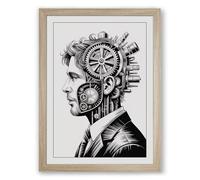 Mechanical Mind Industrial Framed Wall Art Print A2 (59.4×42cm) Oak, Wall Decor for Living Room, Bedroom, Office & Home, Ready to Hang, Art Gift