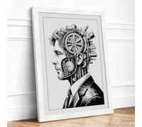 Mechanical Mind Industrial Framed Wall Art Print A3 (42×29.7cm) White, Wall Decor for Living Room, Bedroom, Office & Home, Ready to Hang, Art Gift