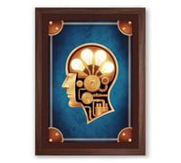 Mechanical Mind Steampunk Framed Wall Art Print A1 (84.1×59.4cm) Walnut, Wall Decor for Living Room, Bedroom, Office & Home, Ready to Hang, Art Gift