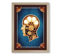 Mechanical Mind Steampunk Framed Wall Art Print A3 (42×29.7cm) Oak, Wall Decor for Living Room, Bedroom, Office & Home, Ready to Hang, Art Gift