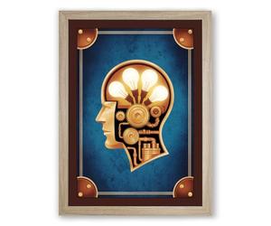 Mechanical Mind Steampunk Framed Wall Art Print A3 (42×29.7cm) Oak, Wall Decor for Living Room, Bedroom, Office & Home, Ready to Hang, Art Gift