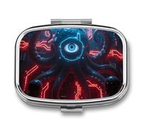 Mechanical Octopus Eyes Pill Box Travel Pill Organizer 2-Compartment with Mirror Design Portable Square Medicine Case for Vitamins, Jewelry & Essentials Durable Pocket Pillcase for Purse, Camping