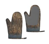 Mechanical Pipeline Wall Print Oven Mitts Sets,Kitchen Glove, Silica Gel Surface Safe for Baking, Cooking, BBQ,Cooks Gifts,Pack of 2