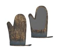 Mechanical Pipeline Wall Print Oven Mitts Sets,Kitchen Heat Insulation Glove Silica Gel Surface Safe for Baking Cooking BBQ Cooks Gifts,Pack of 2