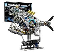 Mechanical Piranha Building Set,Creative Horror Fish Mechanism Building Blocks for Adults, Ocean Animals Collection Model Toy, Gift for Kids Teenagers Aged 12+(1085 Pieces)