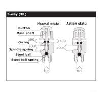 Mechanical Pneumatic Valve 2 Position 3/5 Way Brass Air Directional Control Valve for High Pressure Systems with TAC2-41V TAC2-31P Models(TAC2-3P (Button))