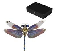 Mechanical Punk Metallic Dragonfly 3D DIY Metal Model Kit, 200PCS Steampunk Insect Assembly Sculpture with Magnetic Floating Base, Creative Desk Ornament STEM Gift for Adults