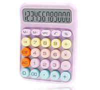 Mechanical Pushbutton Calculator,12 Digit Large LCD Display, Automatic Sleep, Big Buttons Easy to Press, Colorful Candy Calculator for School, Office, Home (Purple)