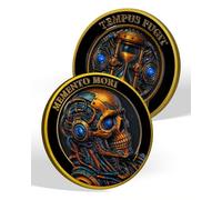 Mechanical Skull Memento Mori Coin, Future Hourglass Stoic Challenge Coin | Bronze Daily Reminder Token - Stoicism Gifts for Men Women - Applicable to Daily Stoic Practice