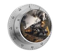 Mechanical Stainless Steel Timer Kitchen Timer Steam Train Printed Stainless Steel Countdown Timer for Fitness Projects and Kitchen Tasks
