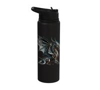 Mechanical Steel Dragon Steampunk Style Fantasy Mythical Art Stainless Steel Insulated Water Bottle
