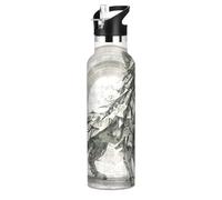 Mechanical Style Cybernetic Music Notes Wolf Silver BPA-Free Leak Proof Reusable Water Bottle with Leak Proof Spout Lid Double-Wall Insulation for Gym Sports