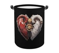 Mechanical Style Red & White Hearts Funny Laundry Baskets Collapsible Waterproof Clothes Hamper Storage Bins with Handles 13.8"x13.8"x17.3" 17.3"x17.3"x17.3"