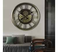 Mechanical Wall Clock Moving Gears, Large Metal Iron Retro Wall Clock 53.5cm Vintage Round Battery Powered Wall Clock for Living Room Home Restaurant Hotel Decoration (Color:Copper)