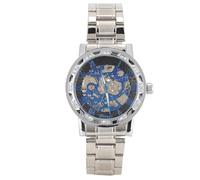 Mechanical Watches for Men Mechanical Wristwatch Stainless Steel Skeleton Dial Automatic 40mm Dial Mirror Scratch for Dating, Work (Blue-Faced Silver Belt)