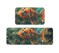 Mechanized Small Fish In The Deep Sea Rug Cushioned Kitchen Rugs Sets Of 2 Comfort Standing Mat For Home Decor Sink,Kitchen Mats For Floor Non Slip Washable ，Laundr 17"X47"+17"X30"