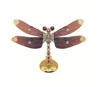 MechEdu 200+ Pieces Net Wing Dragonfly Model, 3D Metal Steampunk Insect Kit with Magnetic Display Base, A Gift Option for Model Lovers