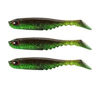 MechKit 3PCS Fishing T Tail Baits Artificial Fishing Lures Lifelike Soft Paddle Tail Bait 105mm 9.2g for Freshwater Saltwater Fishing Green Brown Gold Green Black Luminous Color (#1 Brown Green)