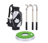 MechKit Golf Pen Set Mini Desk Decor Zinc Alloy Golf Ballpoint Pens with Electronic Timepiece Golf Bag and Green Lawn Base Gift for Golf Lovers Office Club Tou (Black and Silver)